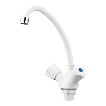  Смеситель для кухни РМС PL4-271F высокий излив, из высокопрочного пластика (Белый) 