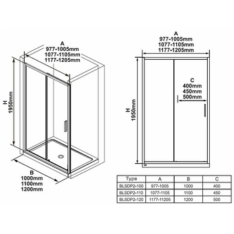  Душевая дверь RAVAK BLSDP2-110 X0PMD0C00Z1 блестящий+Transparent 