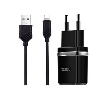  УЦ СЗУ HOCO C12 series 2USB +Lightning 2.4A, черный (ПУ) 