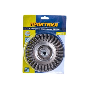 Кордщетка для УШМ ПРАКТИКА 242-663 радиальная витая 150 мм, М14   Кордщетка для УШМ ПРАКТИКА 242-663 радиальная витая 150 мм, М14