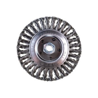 Кордщетка для УШМ ПРАКТИКА 242-663 радиальная витая 150 мм, М14   Кордщетка для УШМ ПРАКТИКА 242-663 радиальная витая 150 мм, М14