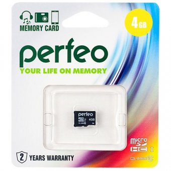  Карта памяти Perfeo PF4GMCSH10ES microSD 4GB High-Capacity (Class 10) w/o Adapter economy series 