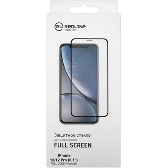  Защитное стекло для экрана Redline черный для Apple iPhone 12/12 Pro антиблик. 1шт. (УТ000021877) 