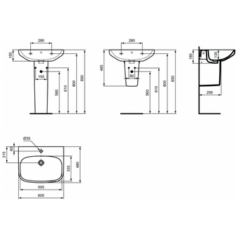  Полуколонна IDEAL STANDARD T471301 с крепежом TT0257919 для умывальников 50/55/60/65 и Vanity 80/60 