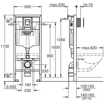  Инсталляция для унитаза GROHE Rapid SL 39501000 (панель смыва Skate Cosmopolitan S 37535000, хром+ревиз короб) 