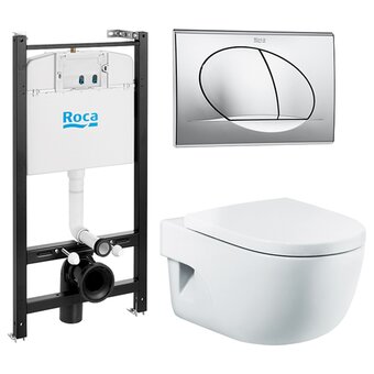  Унитаз подвесной с инсталляцией Roca Meridian Pack 893104110 с клавишей и сиденьем 
