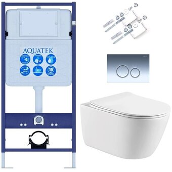  Унитаз с инсталляцией AQUATEK Set Aquatek Оберон с тонким сиденьем soft-close 