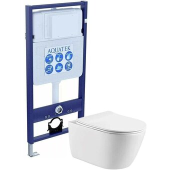  Унитаз с инсталляцией AQUATEK Set Aquatek Оберон с тонким сиденьем soft-close 
