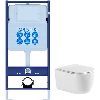  Унитаз с инсталляцией AQUATEK Set Европа New (рама AQUATEK Standard INS-0000012+звукоизоляционная прокладка+унитаз Европа AQ1106L-00+сиденье) 