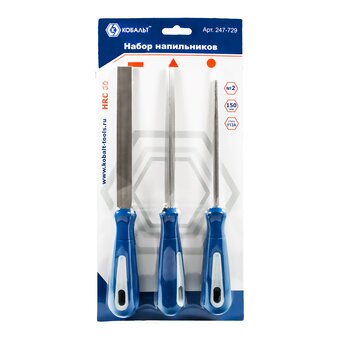  Набор напильников КОБАЛЬТ 2 247-729 двухкомпонентная рукоятка 3 шт 