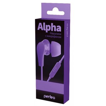 Наушники внутриканальные Perfeo Alpha c микрофоном фиолетовые 