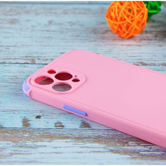  Чехол накладка силикон для iPhone 12 Pro Max цветные углы и кнопки (012423) розовый 