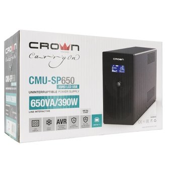  ИБП Crown CMU-SP650EURO LCD USB (650VA, металл, 1x12V/7AH, розетки 2*EURO) (CM000001870) 