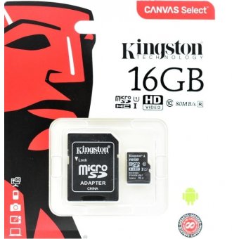  Карта памяти Kingston microSDHC 16GB Class 10 UHS-I U1 Canvas Select (SD адаптер) 80MB/ (SDCS/16GB) 