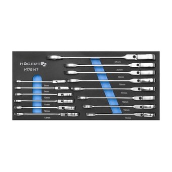  Набор ключей комбинированных HOEGERT TECHNIK HT1R048-HT1R061 (HT7G147) с трещоткой и шарниром 14шт. 