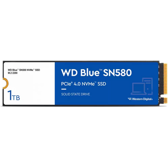 SSD WD Blue SN580 WDS100T3B0E NVMe, 1000GB, M.2(22x80mm), PCIe 3.0 x4, 3D TLC, R/W 3500/3000MB/s, IOPs 460 000/450 000, TBW 6 
