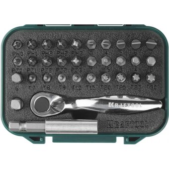  Набор бит Kraftool Expert 26157-H33 с мини трещоткой 1/4" 33 предмета 