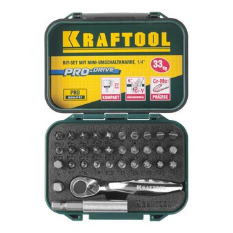 Набор бит Kraftool Expert 26157-H33 с мини трещоткой 1/4" 33 предмета 