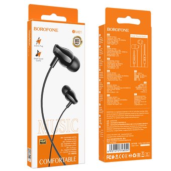  Наушники Borofone BM61 Wanderer universal earphones with mic, black 