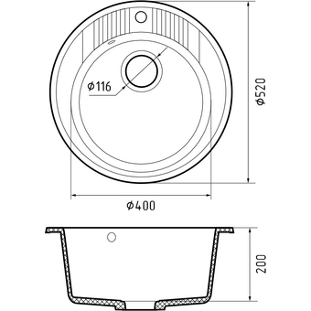  Мойка для кухни GranFest Rondo R-520-Black мрамор 1 чаша без крыла/черный 