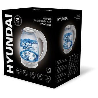  Электрочайник Hyundai HYK-G2409 белый/серебристый 