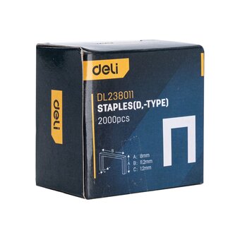 Набор скоб для степлера Deli DL238011 Тип D 8х11,2х1,2мм*2000штнерж   Набор скоб для степлера Deli DL238011 Тип D 8х11,2х1,2мм*2000штнерж