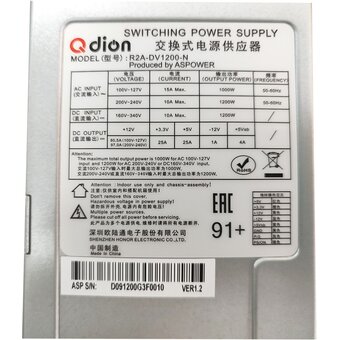  Блок питания Q-dion R2A-DV1200-N 99RADV1200I1170310 2U Redundant 1200W Efficiency 91+, Cable connector C14 