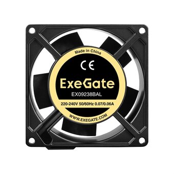  Вентилятор ExeGate EX09238BAL EX289008RUS (92x92x38 мм, 2-Ball (двойной шарикоподшипник), алюминиевый корпус, провод 30 см, 2800RPM, 40dBA, RTL 