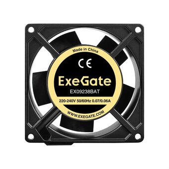  Вентилятор ExeGate EX09238BAT EX289010RUS (92x92x38 мм, 2-Ball (двойной шарикоподшипник), алюминиевый корпус, клеммы, 2800RPM, 40dBA, RTL) 
