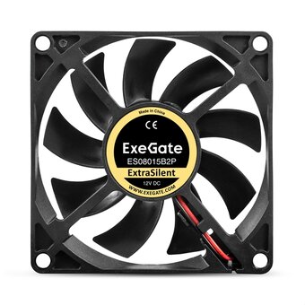  Вентилятор ExeGate ExtraSilent ES08015B2P EX295236RUS (80x80x15 мм, 2-Ball (двойной шарикоподшипник), 2pin, 1700RPM, 17dBA) 