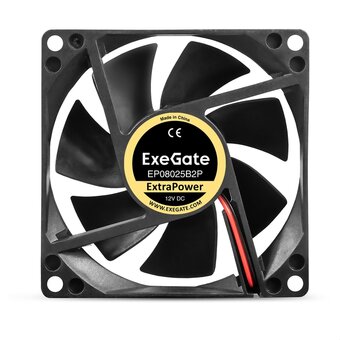  Вентилятор ExeGate ExtraPower EP08025B2P EX295239RUS (80x80x25 мм, 2-Ball (двойной шарикоподшипник), 2pin, 2900RPM, 29.5dBA) 