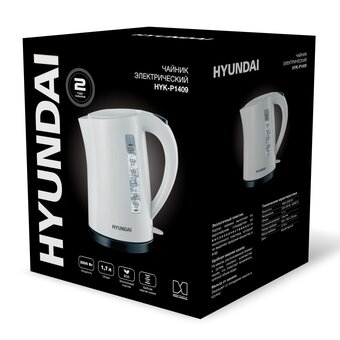 Электрочайник Hyundai HYK-P1409 1.7л. белый/черный пластик 
