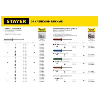 Заклепки STAYER Professional Color-FIX (3125-32-3005) 3.2 х 8 мм, RAL 3005 темно-красный, 50 шт. 
