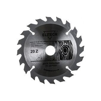  Диск пильный ELITECH 1 820.0527, ф140ммх20/16 ммх1,6мм, 20 зуб, для дерева 
