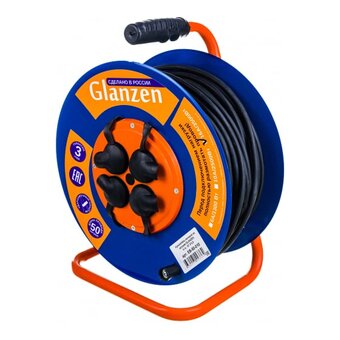  Удлинитель силовой GLANZEN EB-50-010 на металлической катушке 4 гнезда КГ 3x2,5 00012297 