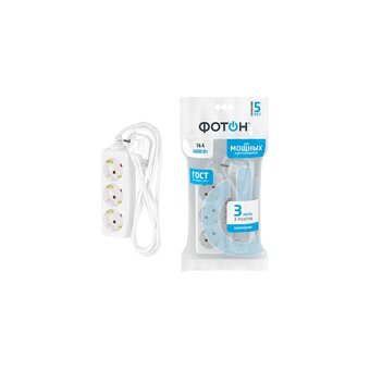 Удлинитель сетевой ФОТОН 11848 16-33Е 1x3, 3м, 16А, с заземл, белый 