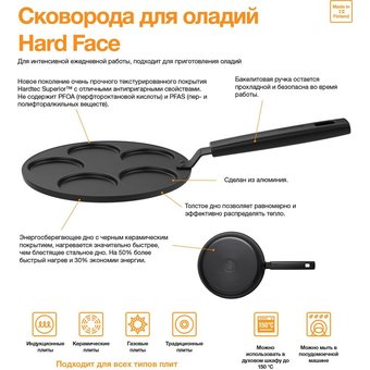  Сковорода блинная Fiskars Hard Face 1052234 круглая 24см ручка несъемная (без крышки) черный 
