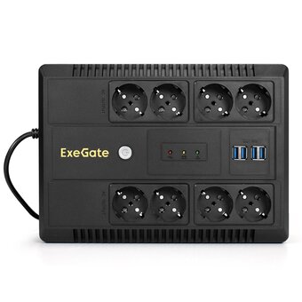  ИБП ExeGate Neo NNB-850.LED.AVR.8SH.CH (EX295012RUS) 850VA/510W, LED, AVR, 8*Schuko, 4*USB-порта для зарядки, Black 