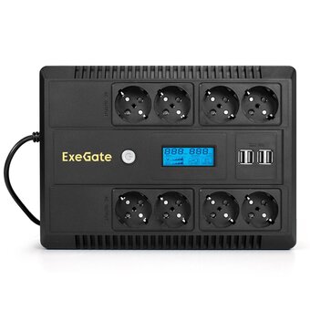  ИБП ExeGate Neo Smart LHB-850.LCD.AVR.8SH.CH.RJ.USB (EX295014RUS) 850VA/510W, LCD, AVR, 8*Schuko, RJ45/11, USB, 4*USB-порта для зарядки, Black 