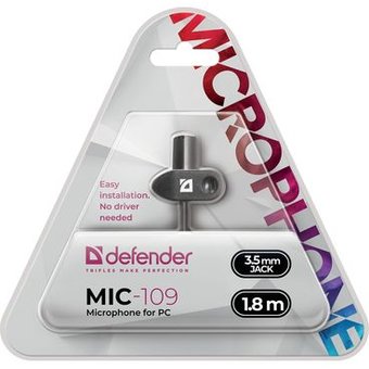  Микрофон компьютерный DEFENDER MIC-109 черный, на прищепке, 1,8 м 