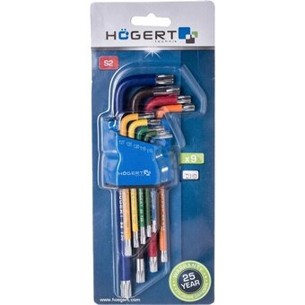  Набор ключей Torx HOEGERT TECHNIK HT1W817 Г-образных с цветной маркировкой, Т10-Т50 