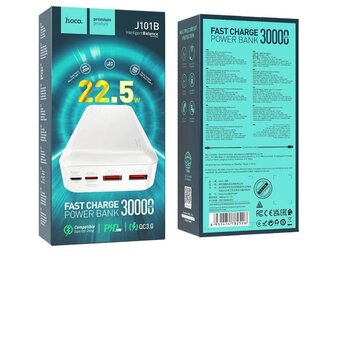  Аккумулятор внешний резервный HOCO J101В Astute 22.5W fully compatible 30000 mAh (белый) 