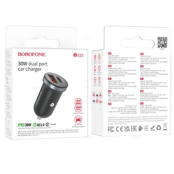  АЗУ BOROFONE BZ22 с двумя портами PD30W + QC3.0 (чёрный) 