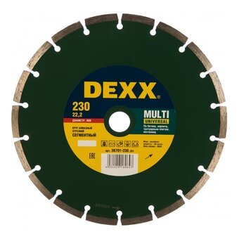 Круг отрезной алмазный универсальный, сегментный, для УШМ DEXX 36701-230_z01 230x7x22,2мм 