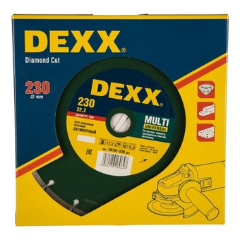  Круг отрезной алмазный универсальный, сегментный, для УШМ DEXX 36701-230_z01 230x7x22,2мм 