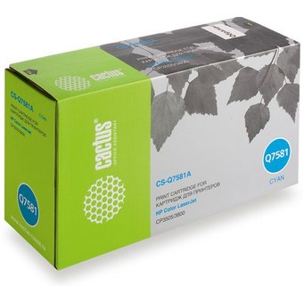  Картридж Cactus CS-Q7581A Q7581A для HP Color LaserJet CP3505/3800, голубой (6000стр) 