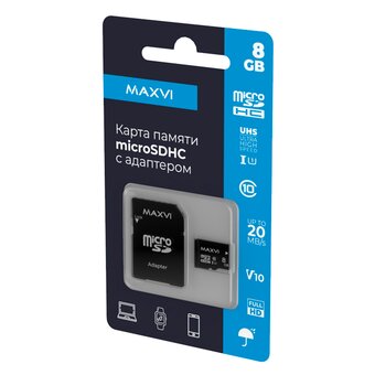  Карта памяти Maxvi (MSD8GBC10V10) microSDHC 8GB, class 10, UHS-I (1), V10 