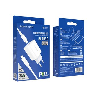  СЗУ Borofone BA38A Plus Speedy PD20W charger set(C TO Lightning), white 