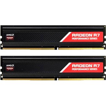  ОЗУ AMD 16GB Radeon DDR4 2666 DIMM R7 Performance Series Black Gaming Memory R7S416G2606U2K Non-ECC, CL16, 1.2V, Heat Shield, Kit (2x8GB), 