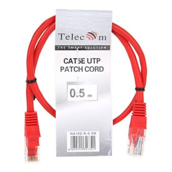  Патчкорд Telecom NA102-R-0.5M литой UTP кат.5е 0,5м красный 